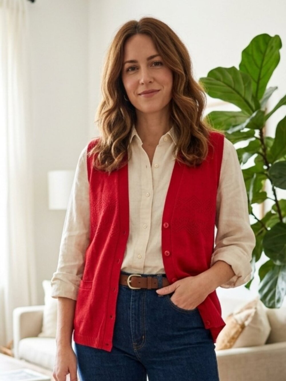 Vintage NWOT Tricots Nador Red Sleeveless Button Knit Cardigan Vest Grandpa Core